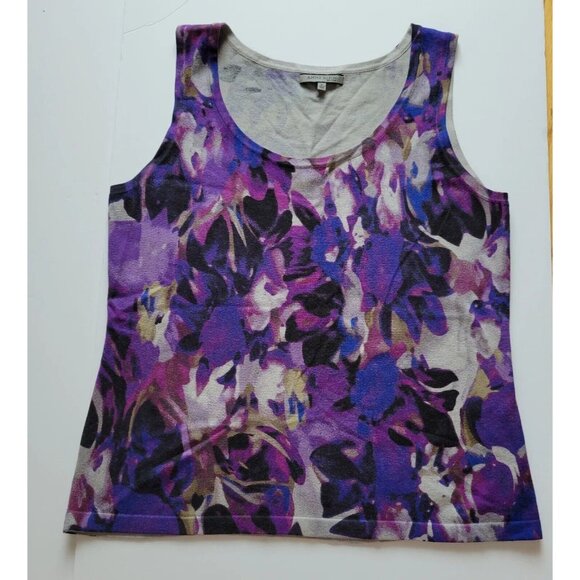 Anne Klein Purple/Gray Floral Sleeveless Blouse Shell M Silk Cashmere - Picture 2 of 5
